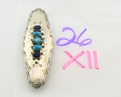 Navajo Barrette Sterling Silver Gemstones Hand Stamped Vintage Native Artist