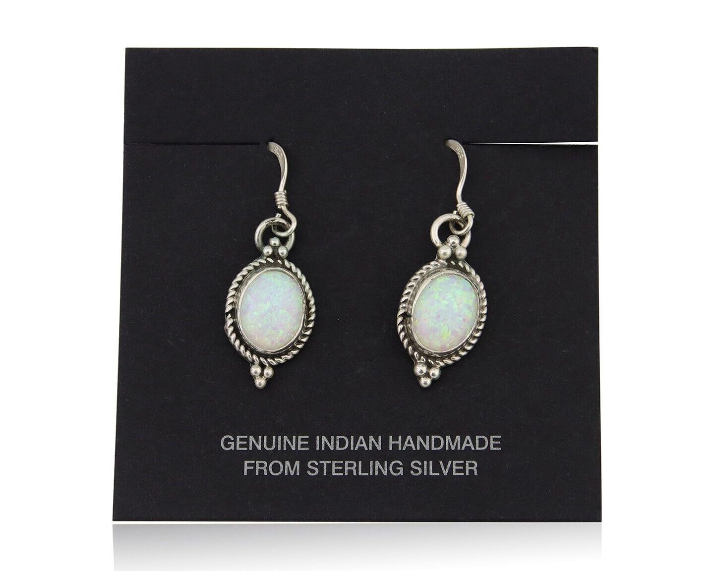 Navajo Dangle Earrings 925 Silver Natural Opal Native Artist C.80's