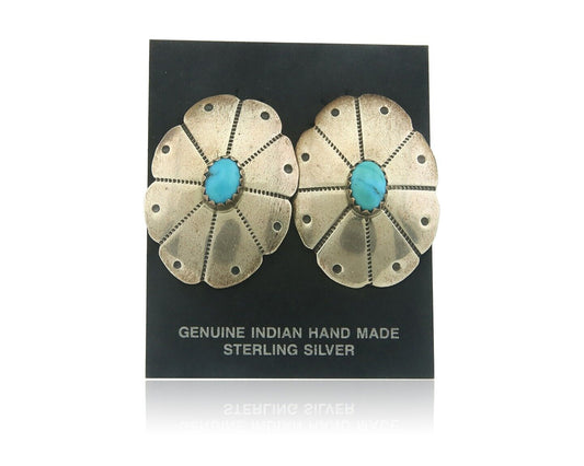 Navajo Earrings 925 Silver Natural Turquoise Artist Signed K. F. C.80's