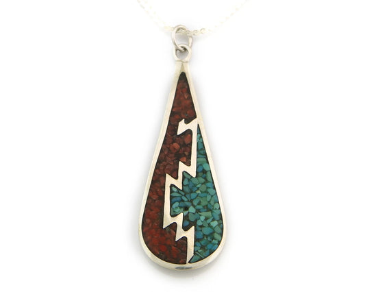 Navajo Necklace Sterling Silver Authentic Inlaid Gemstone Native American