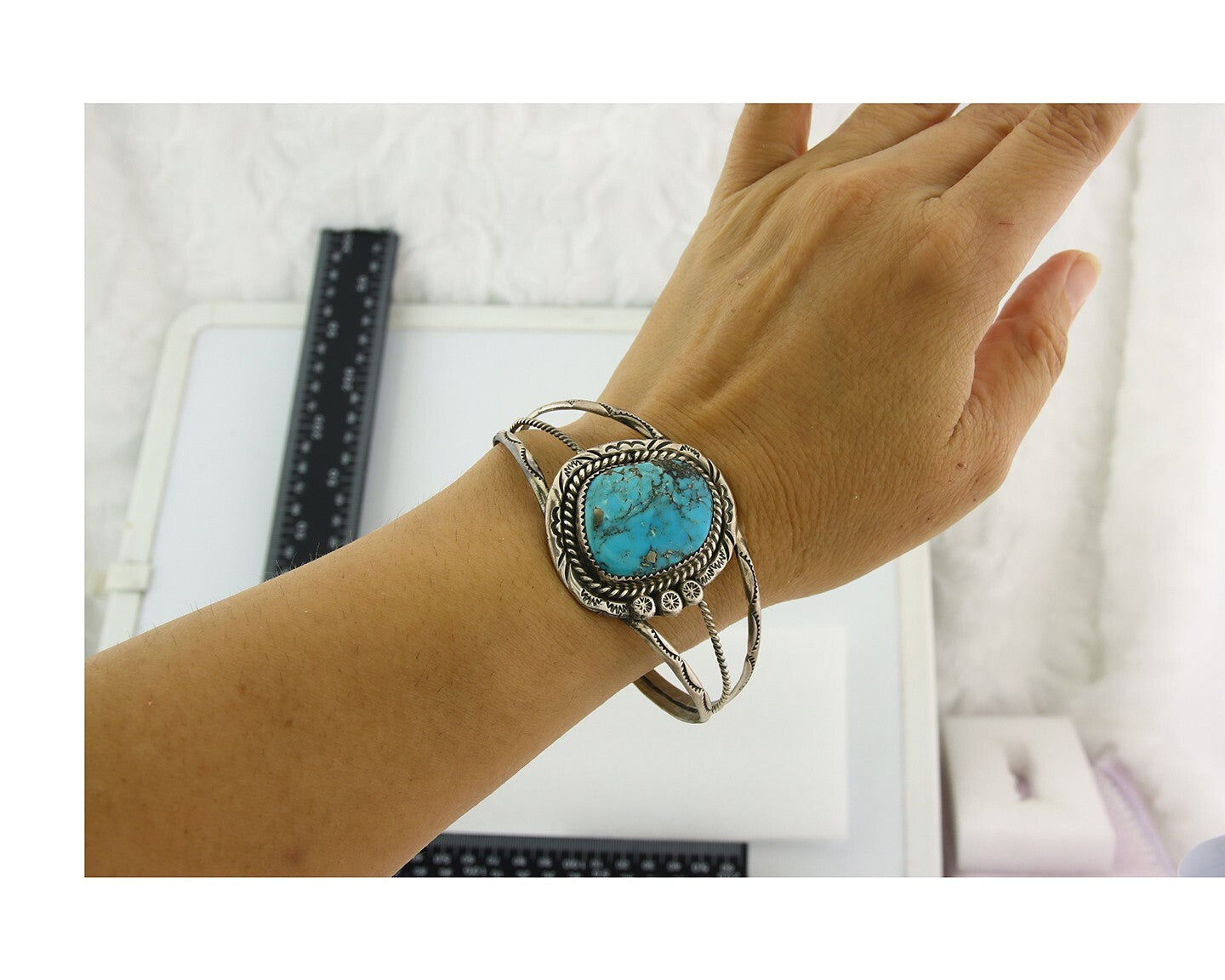 Vintage Navajo Bracelet 925 Silver Turquoise Handmade Authentic Signed SC
