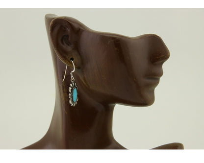 Navajo Dangle Earrings 925 Silver Blue Turquoise Artist Signed Square C.80's