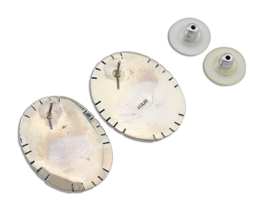 Navajo Paw Earrings 925 Silver Blue Denim Lapis Native American Artist C.80's