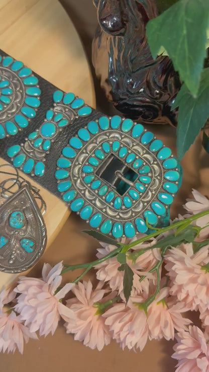 HUGE STATEMENT ZUNI Southwestern Blue Turquoise Sterling Silver Handmade Concho Belt Signed Jack Weekoty