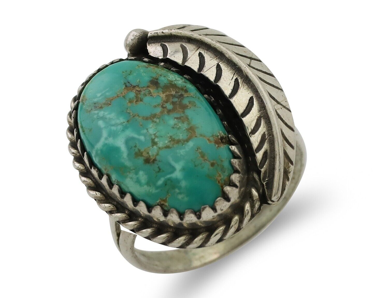 Navajo Ring 925 Silver Green Kingman Turquoise Native American Artist C.80's