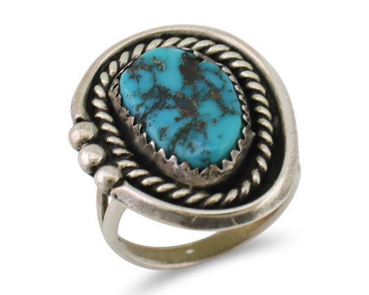Navajo Ring 925 Silver Blue Nugget Turquoise Native American Artist C.80's