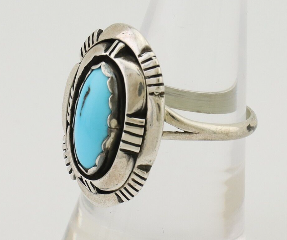 Navajo Ring 925 Silver Blue Sleeping Beauty Turquoise Signed LM NEZ C.80's