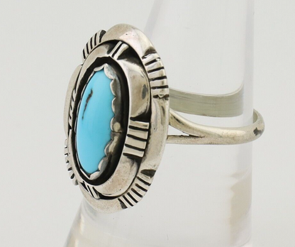 Navajo Ring 925 Silver Blue Sleeping Beauty Turquoise Signed LM NEZ C.80's