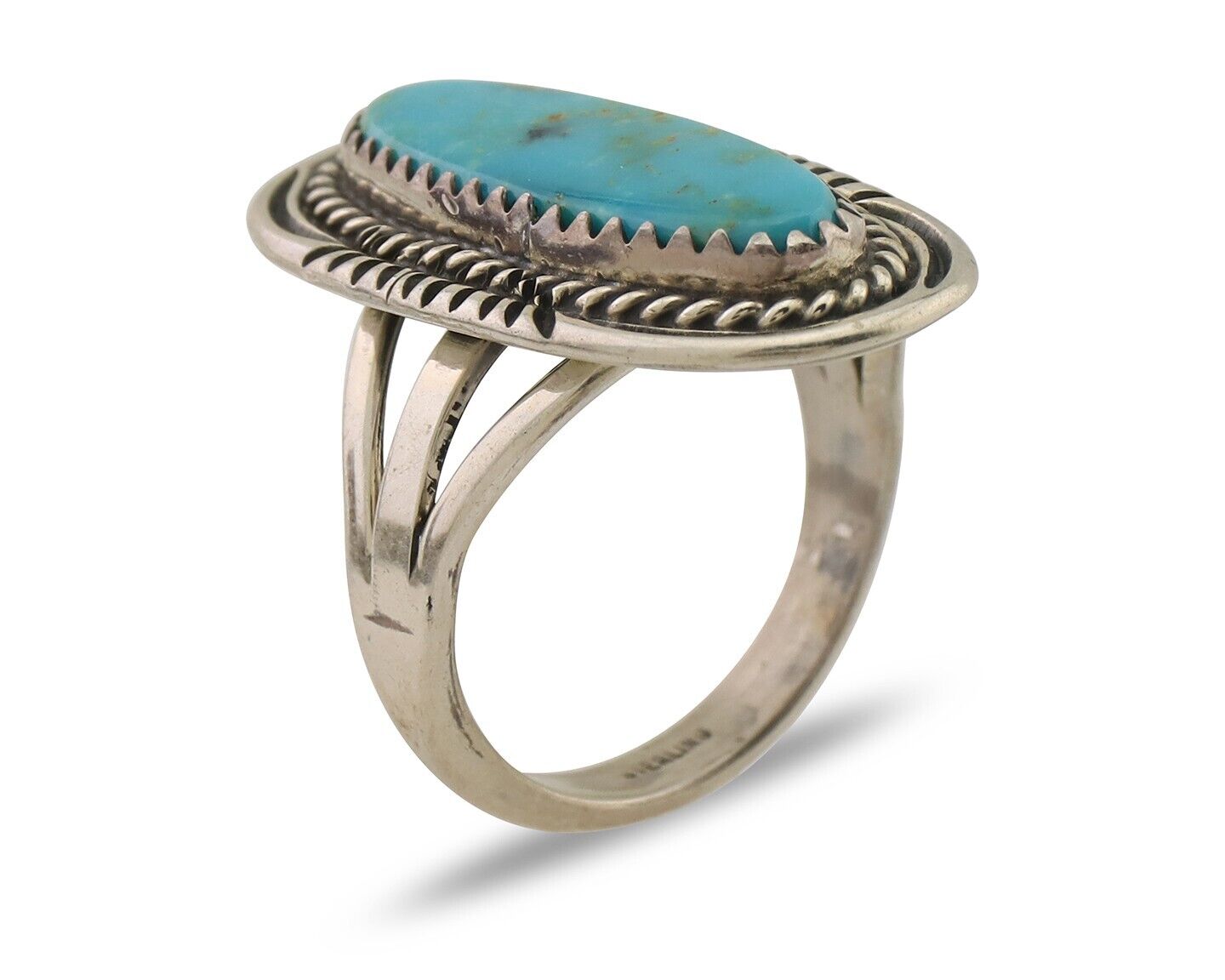 Navajo Ring 925 Silver Blue Turquoise Native Artist Signed M Begay C.80's