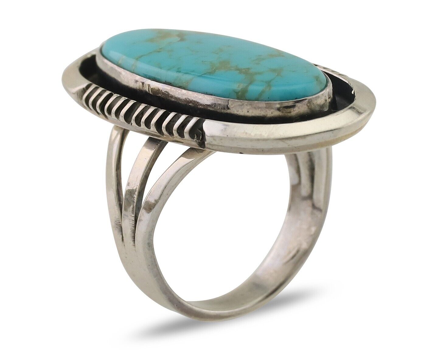 Navajo Ring 925 Silver Blue Turquoise Artist Signed William Denetdale C.80's