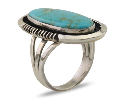 Navajo Ring 925 Silver Blue Turquoise Artist Signed William Denetdale C.80's