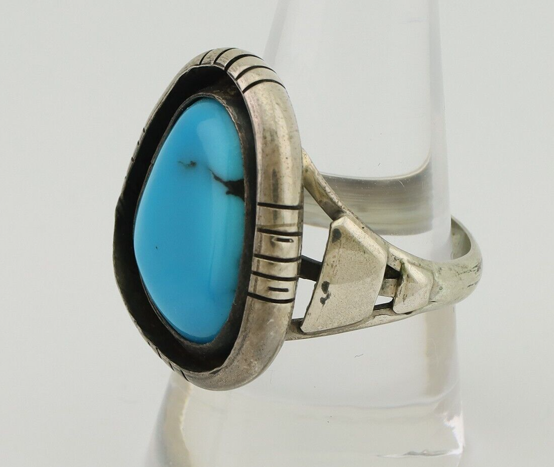 Navajo Ring 925 Silver Arizona Turquoise Signed M Montoya C.80's