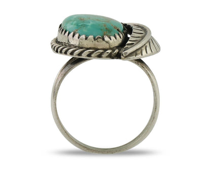 Navajo Ring 925 Silver Green Kingman Turquoise Native American Artist C.80's