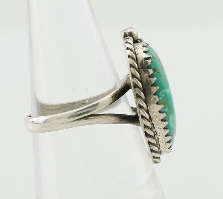 Navajo Ring 925 Silver Green Kingman Turquoise Native American Artist C.80's