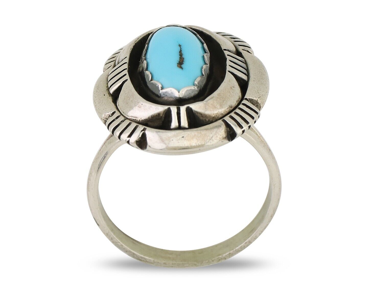 Navajo Ring 925 Silver Blue Sleeping Beauty Turquoise Signed LM NEZ C.80's