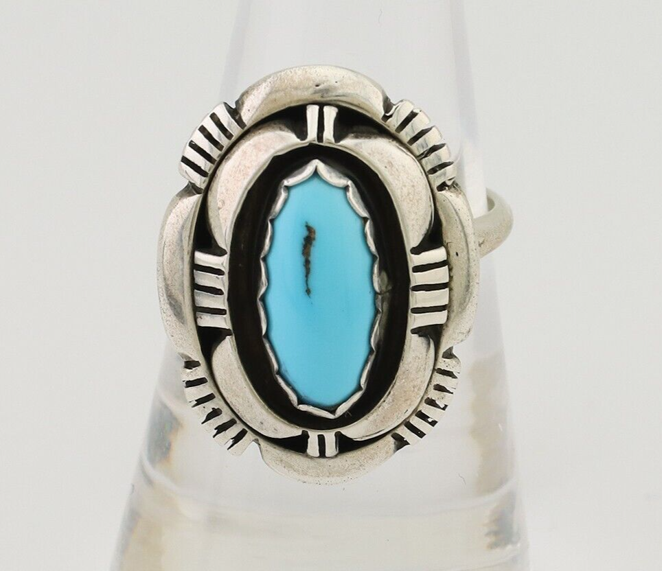 Navajo Ring 925 Silver Blue Sleeping Beauty Turquoise Signed LM NEZ C.80's