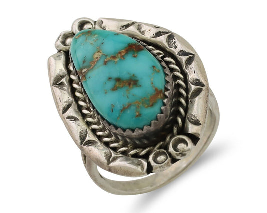 Navajo Ring 925 Silver Gem Blue Turquoise Native American Artist C.80's