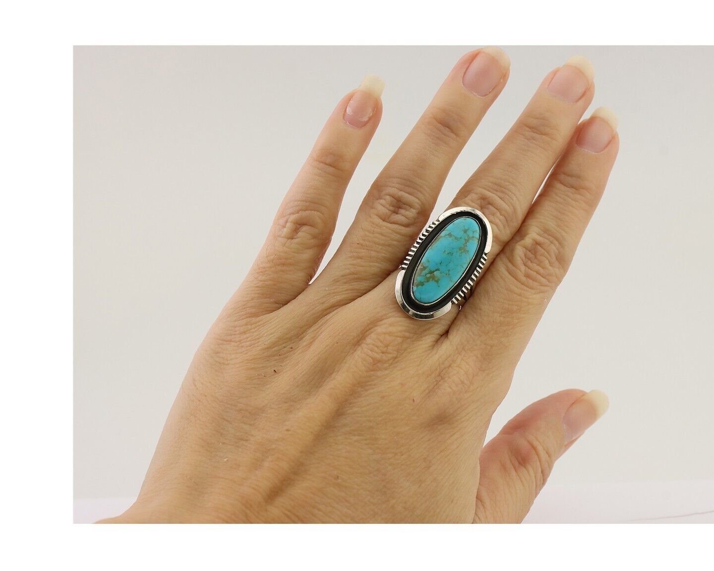 Navajo Ring 925 Silver Blue Turquoise Artist Signed William Denetdale C.80's