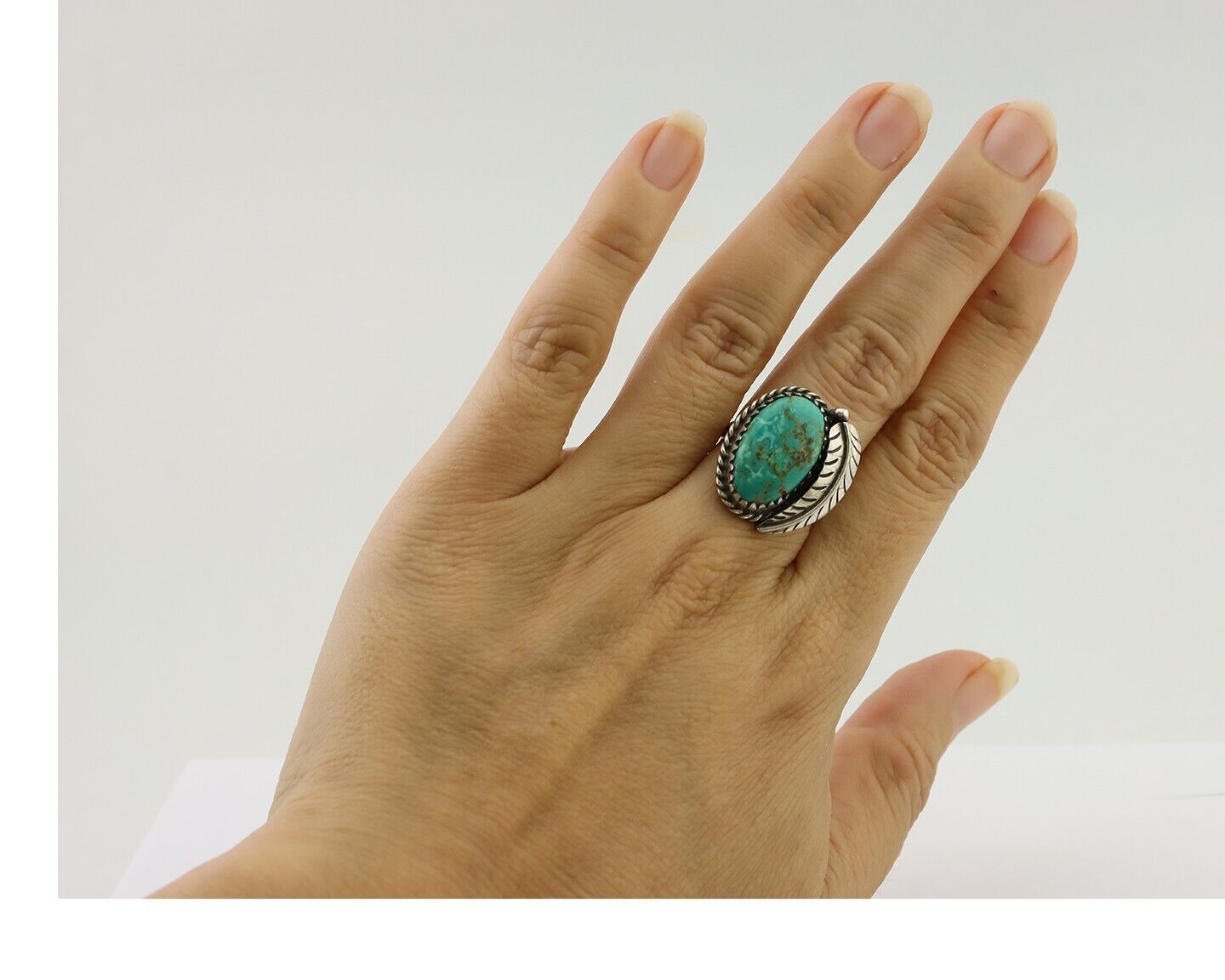 Navajo Ring 925 Silver Green Kingman Turquoise Native American Artist C.80's