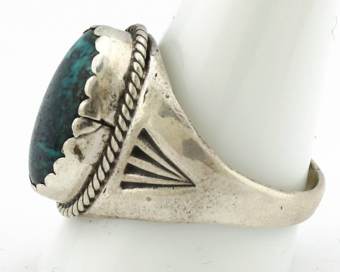 Navajo Ring .925 Silver Black Turquoise Native American Artist C.80's