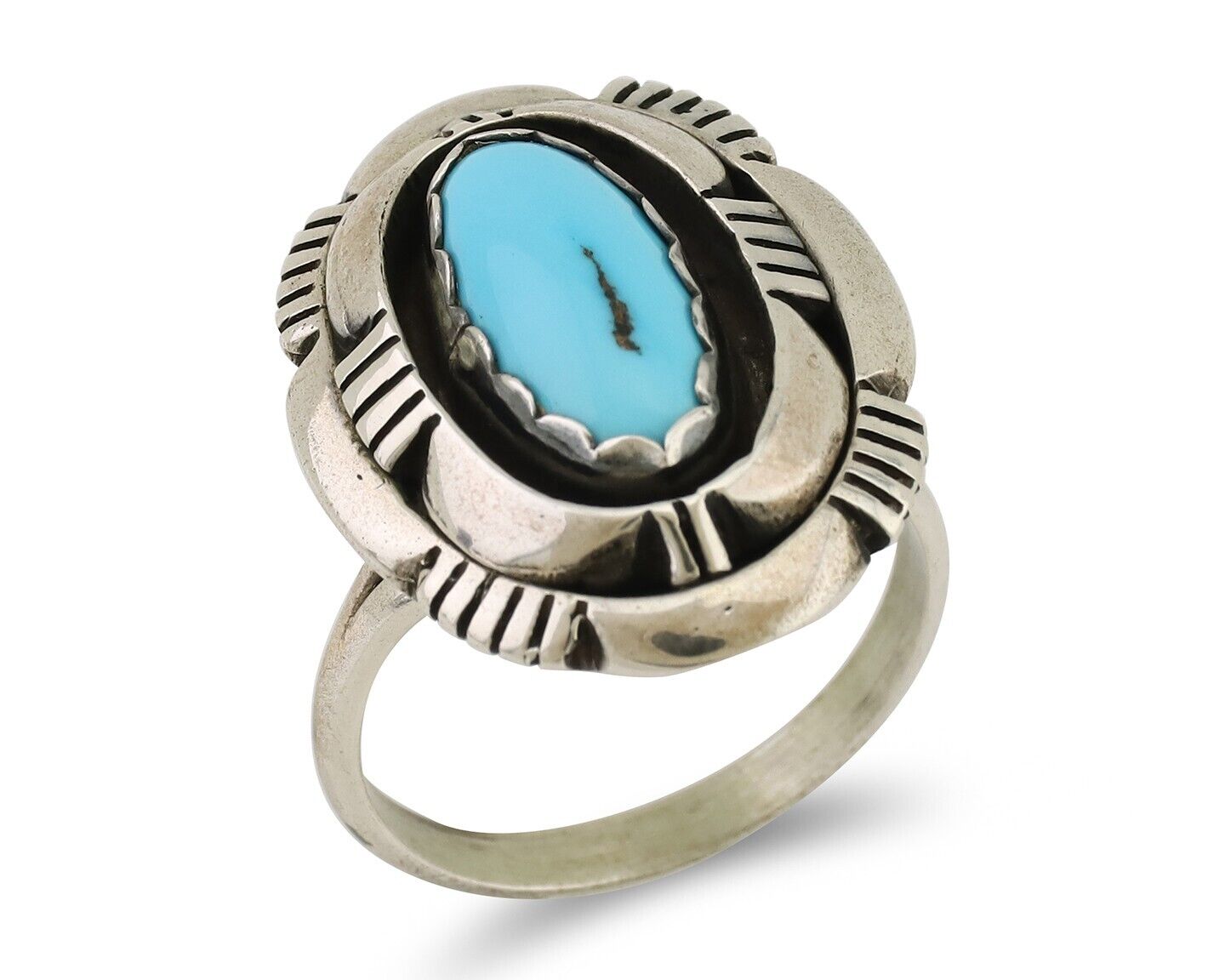 Navajo Ring 925 Silver Blue Sleeping Beauty Turquoise Signed LM NEZ C.80's