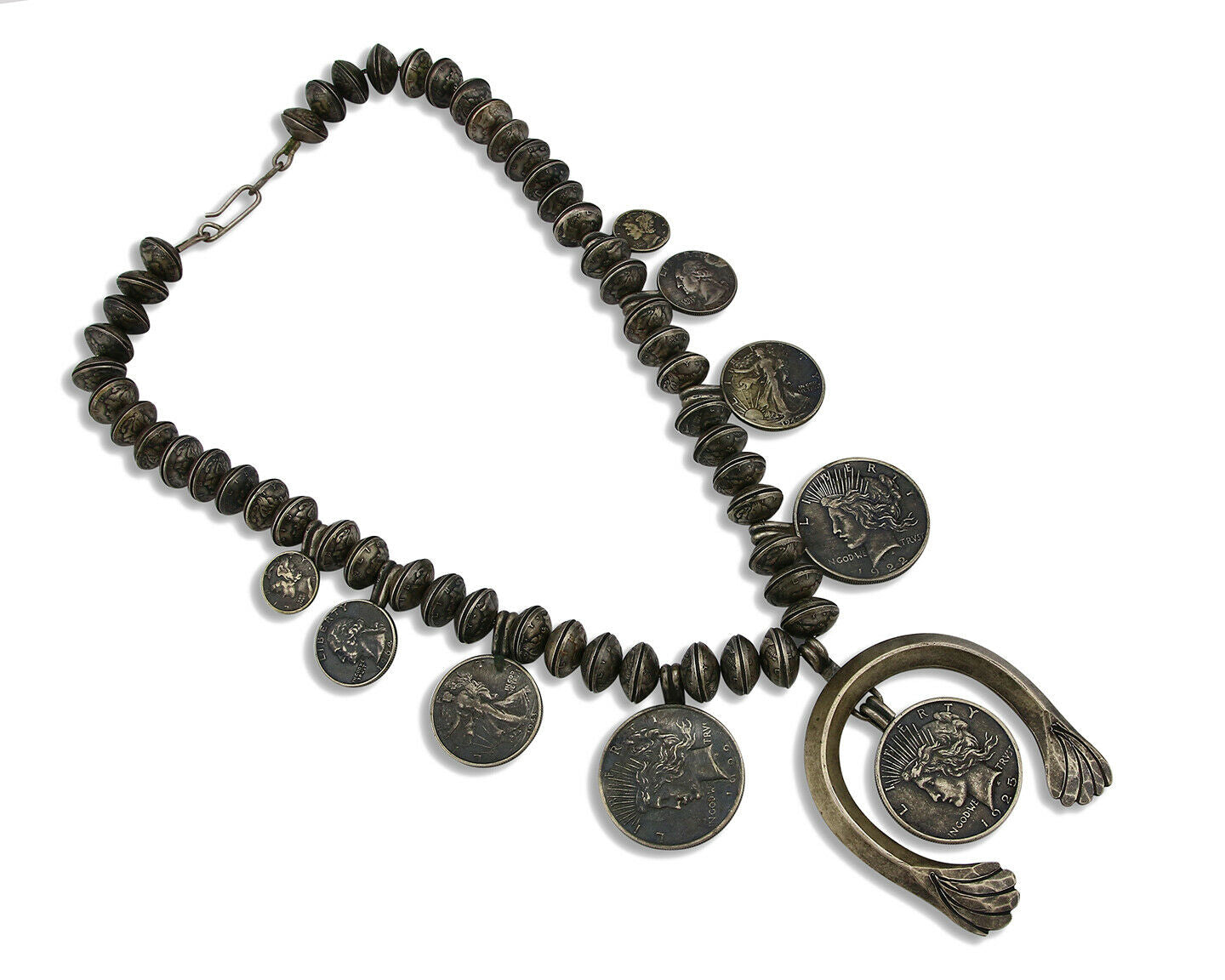 Women's Navajo Necklace .925 Silver Mercury Dime Squash C.70's