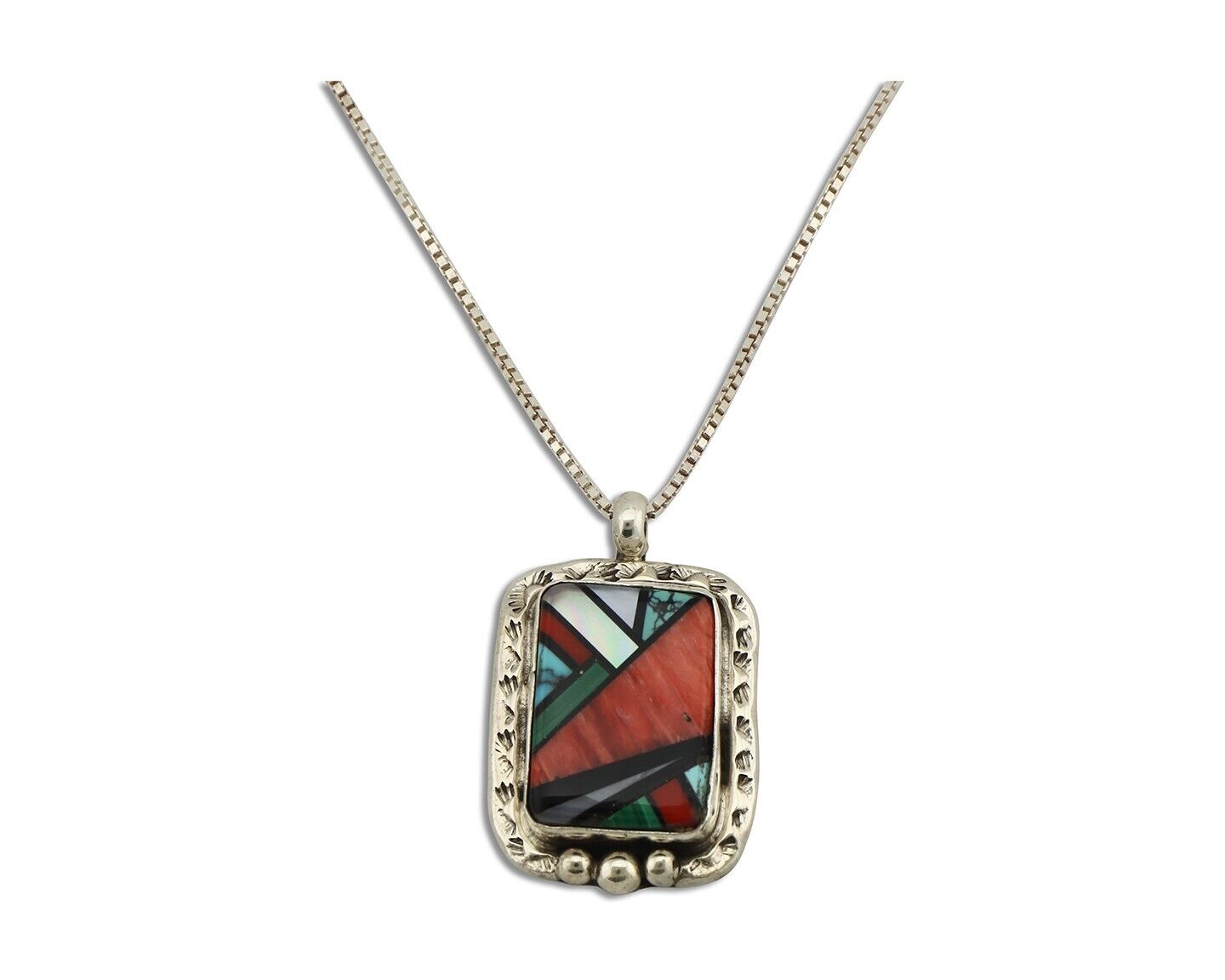 Navajo Pendant 925 Silver Gemstone Artist Signed Doug Zachary C.1991