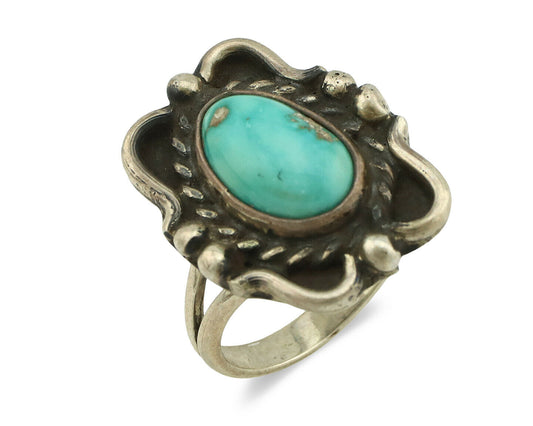 Navajo Ring .925 Silver Natural Turquoise Native American Artist C.80's