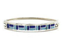 Vtg Navajo Signed ED. B Handmade Inlaid .925 Silver Bracelet