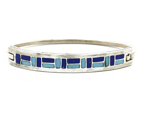 Vtg Navajo Signed ED. B Handmade Inlaid .925 Silver Bracelet