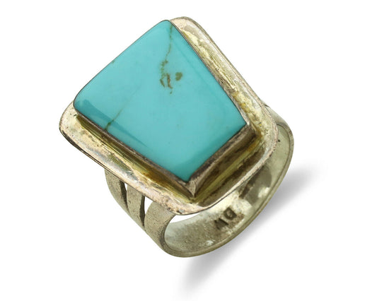 Navajo Ring .925 Silver Kingman Turquoise Artist Signed DW C.1980's