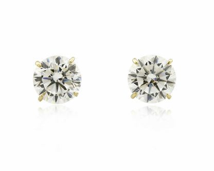 Round 5.0mm Wide CZ Stud Four Prong Basket Earrings Real 14k SOLID Yellow Gold