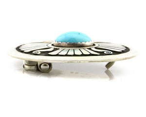 Navajo Belt Buckle .925 Silver Turquoise Signed Artist Benson Boyd Cuff C.80's