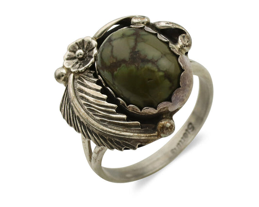 Navajo Ring .925 Silver Spiderweb Turquoise Native American Artist C.1980's