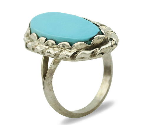 Navajo Ring .925 Silver Blue Turquoise Native American Artist C.1980's
