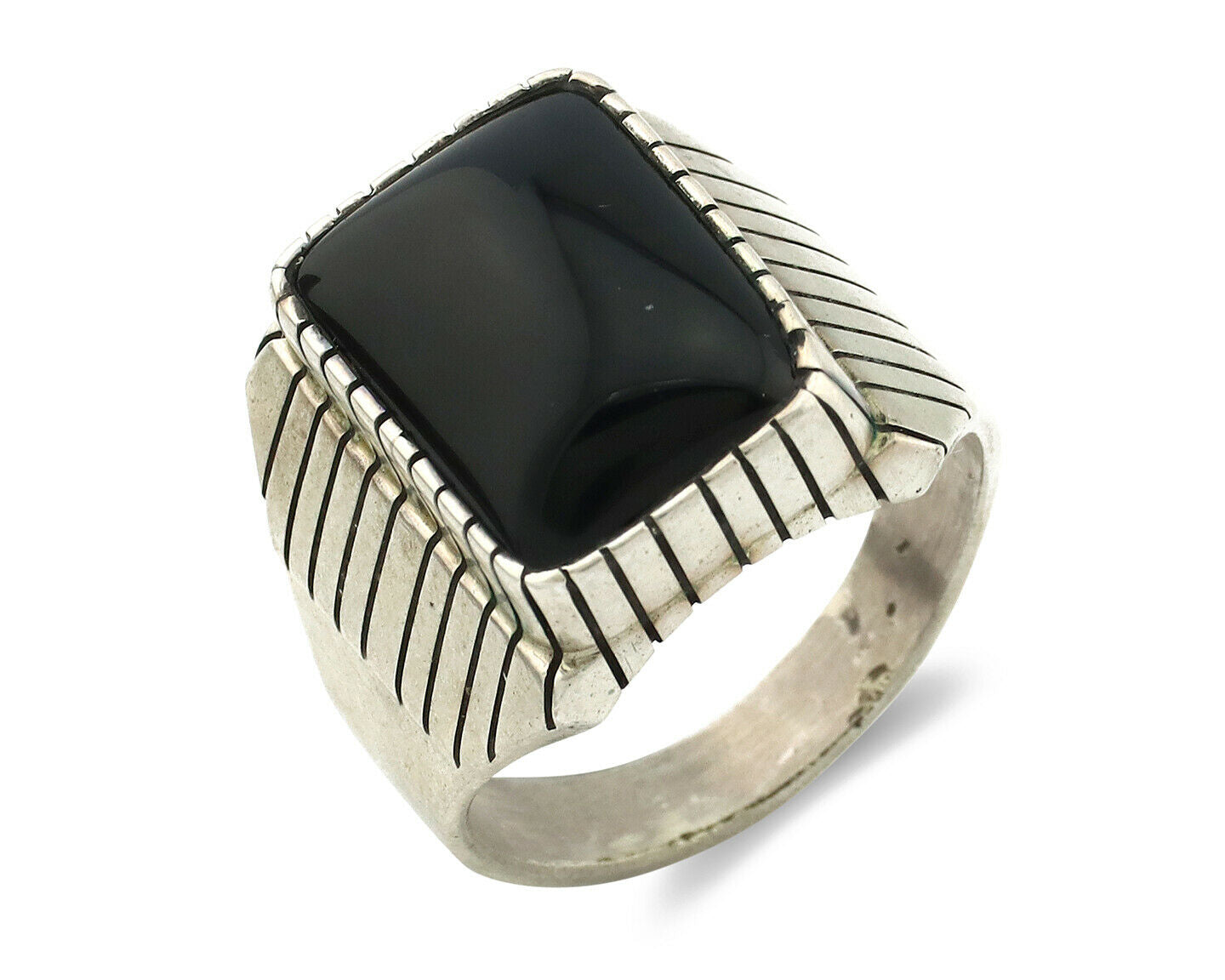 Navajo Ring .925 Silver Handmade Black Onyx Artist Signed C.80's