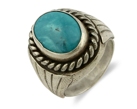 Navajo Ring .925 Silver Blue Spiderweb Turquoise Artist C Montoya Circa.80's