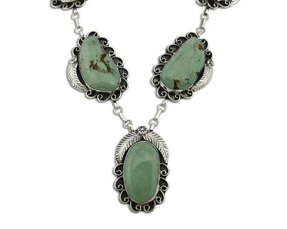 Women's Navajo Necklace .925 Silver Green Turquoise Signed JR