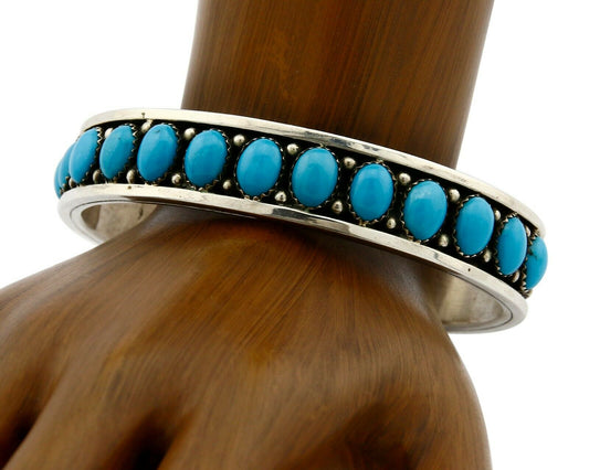 Women's Navajo Bracelet .925 Silver Turquoise Signed Murphy Platoro Cuff C.80's