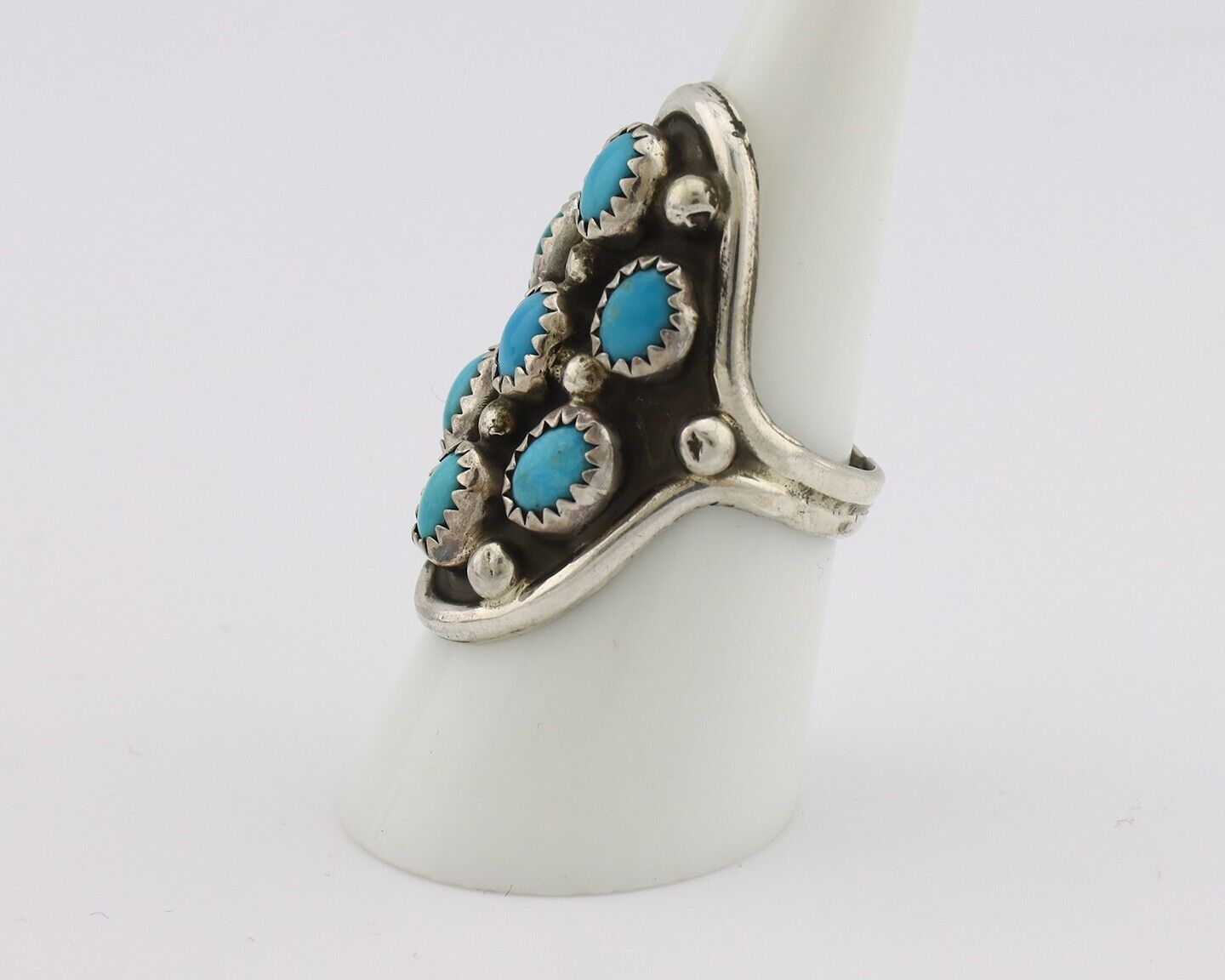 Navajo Ring .925 Silver Natural Blue Turquoise Artist Signed L Henderson C.80's