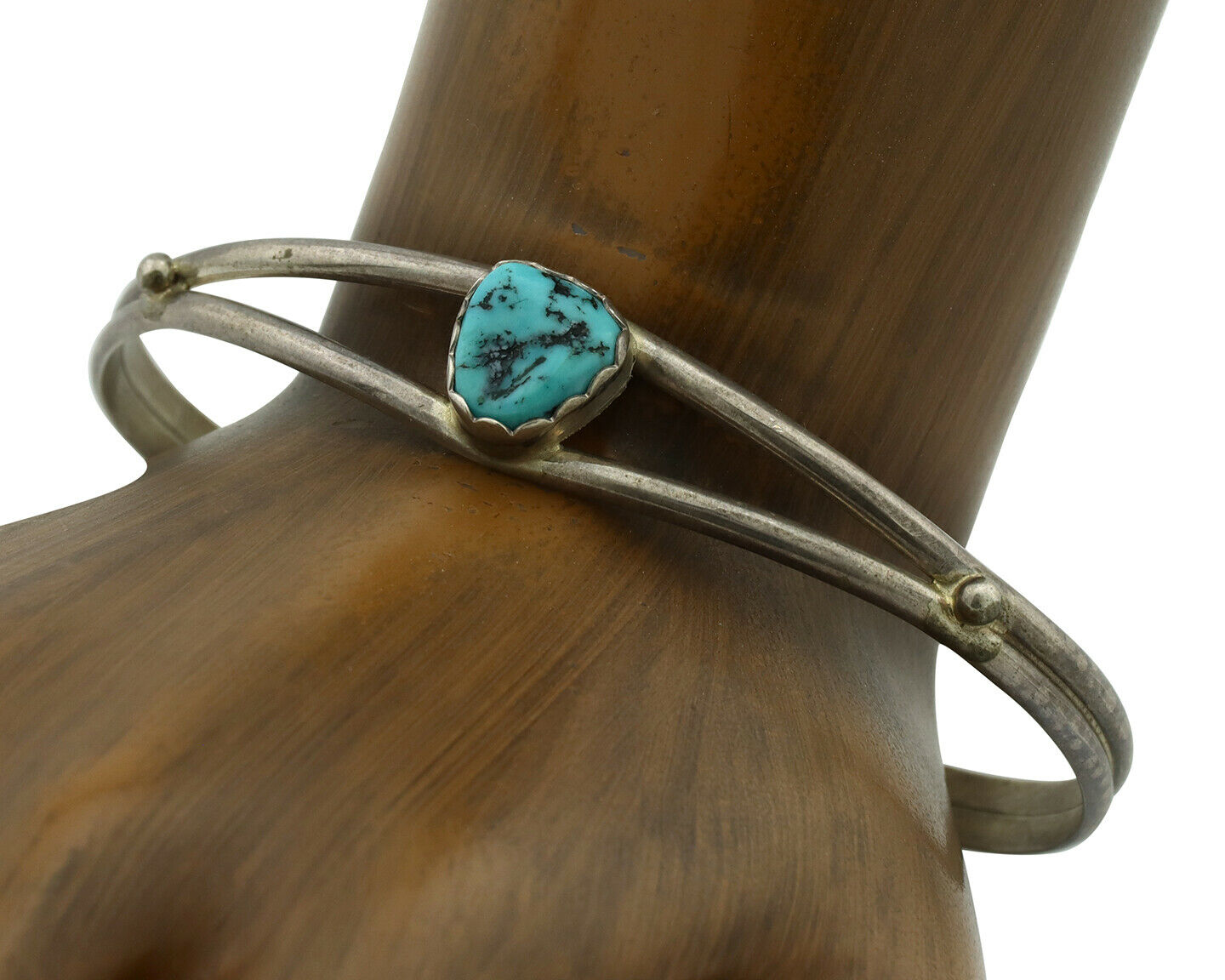 Navajo Bracelet .925 Silver Blue Turquoise Artist Signed A. Thom C.80's