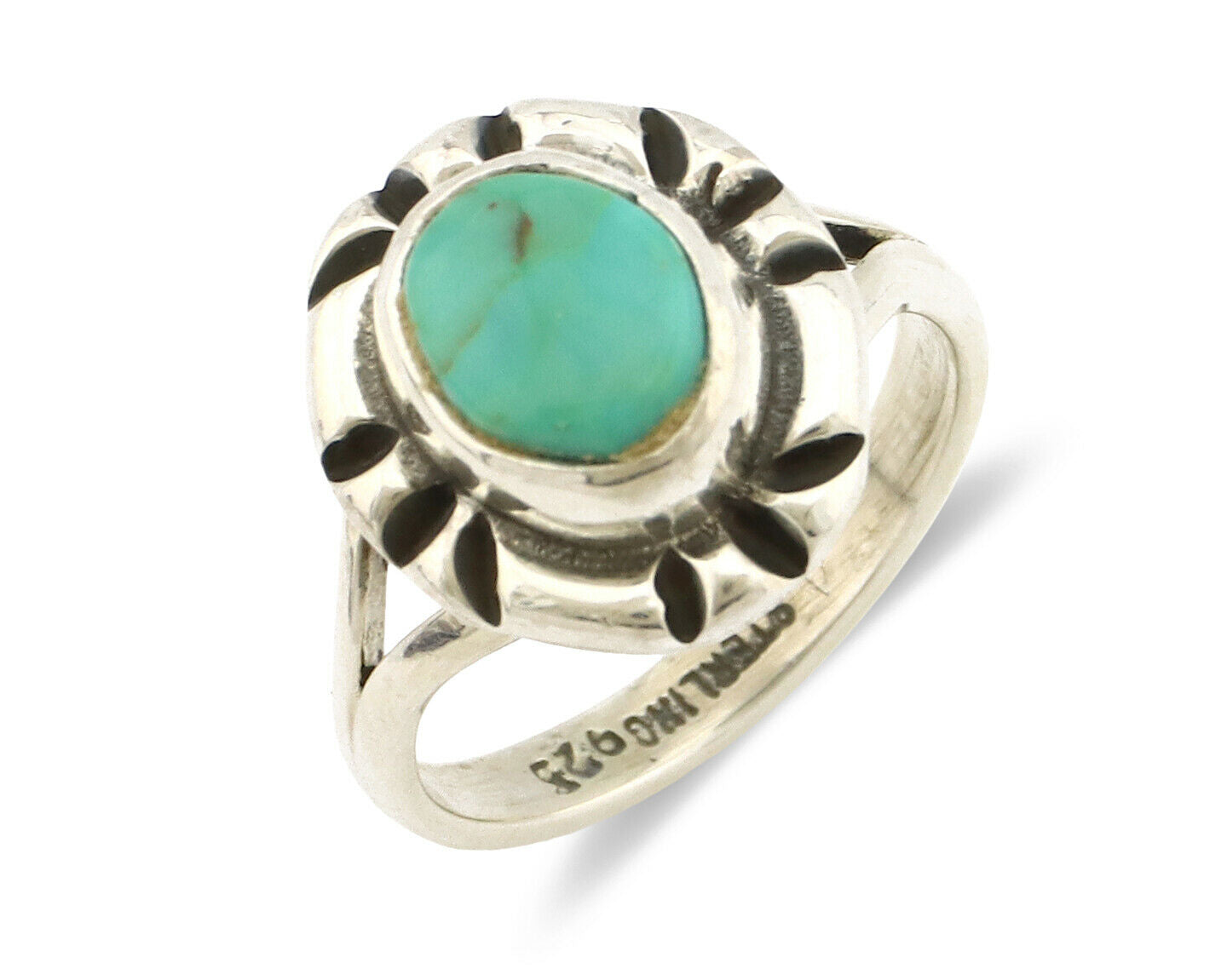 Navajo Ring .925 Silver Kingman Turquoise Artist Signed Gecko C.90's