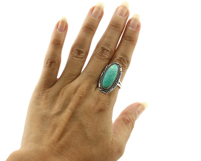 Navajo Ring .925 Silver Kingman Turquoise Native American Artist C.80's