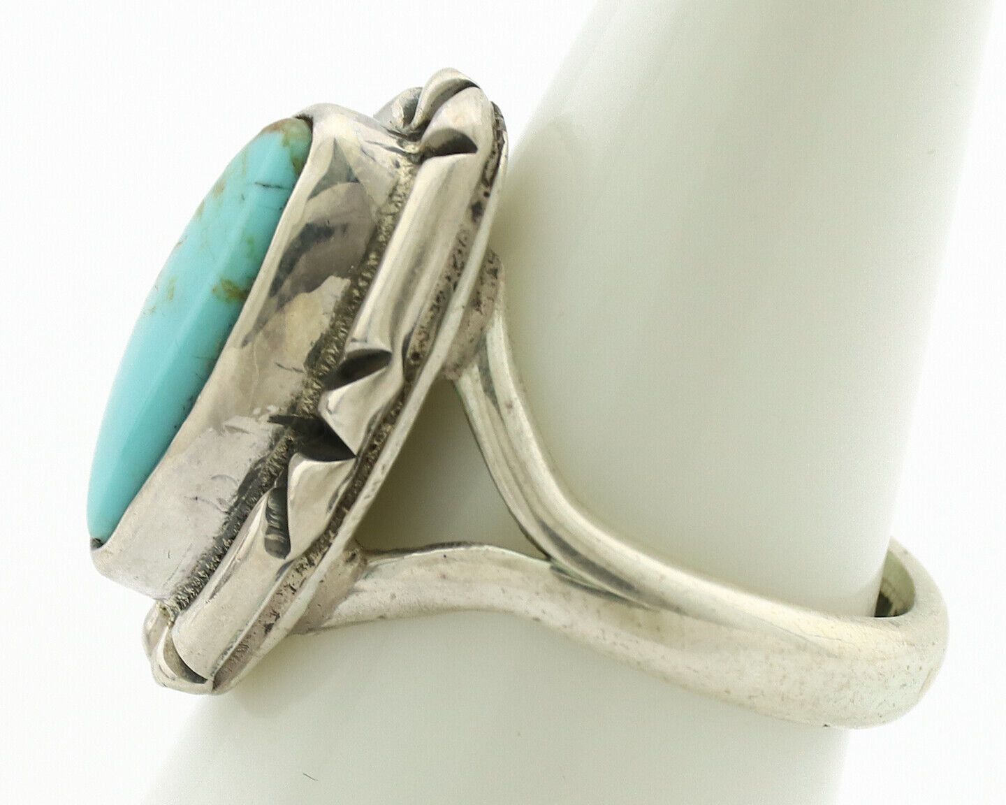 Navajo Ring .925 Silver Kingman Turquoise Artist Signed Gecko C.80's