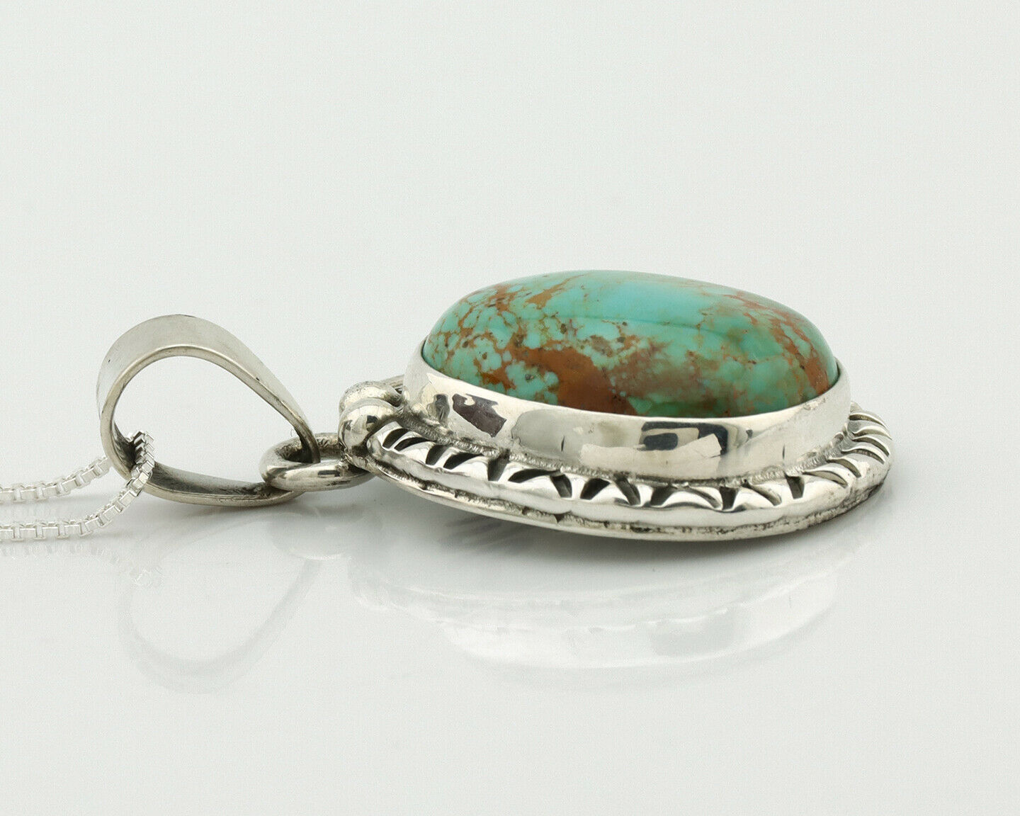 Navajo Necklace .925 Silver Kingman Turquoise Signed Tepee C.1980's