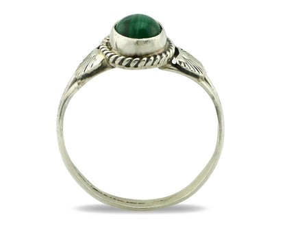 Navajo Ring 925 Silver Natural Mined Malachite Native American Artist C.80's