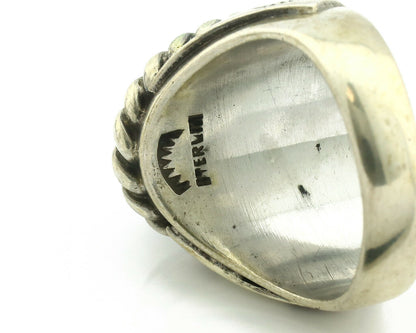 Navajo Ring .925 Silver Onyx Artist Signed Apache Manufacturing C.80's