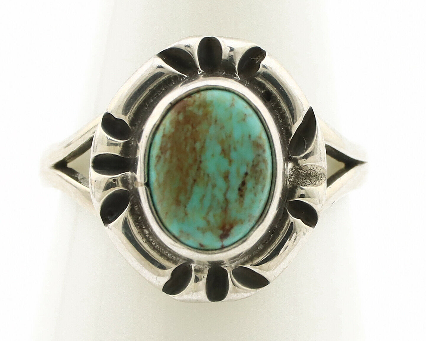 Navajo Ring .925 Silver Kingman Turquoise Artist Signed Gecko C.90's