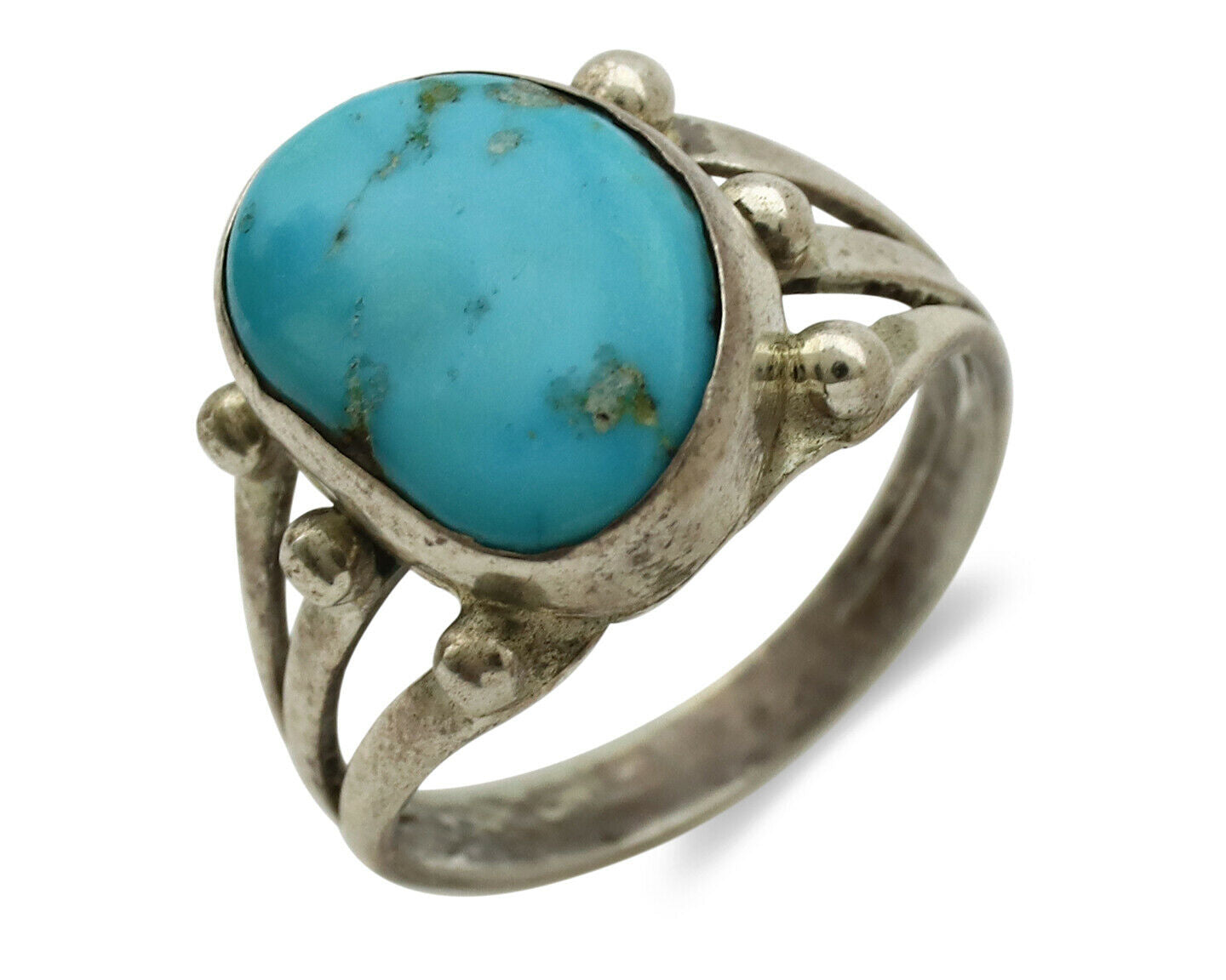 Navajo Ring .925 Silver Blue Turquoise Native American Artist C.1980's