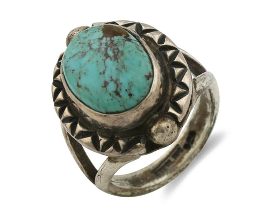 Navajo Ring .925 Silver Blue Turquoise Artist Signed Gecko C.1980's